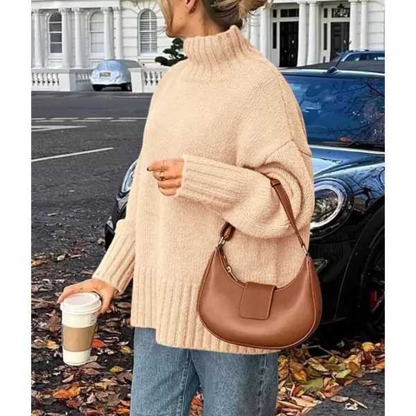 imagePRETTYGARDEN Womens Fall Clothes Pullover Oversized Sweaters Casual Long Sleeve Chunky Cable Knit Turtleneck TopsBeige