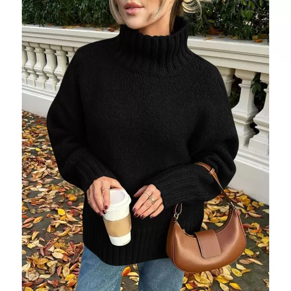 imagePRETTYGARDEN Womens Fall Clothes Pullover Oversized Sweaters Casual Long Sleeve Chunky Cable Knit Turtleneck TopsBlack