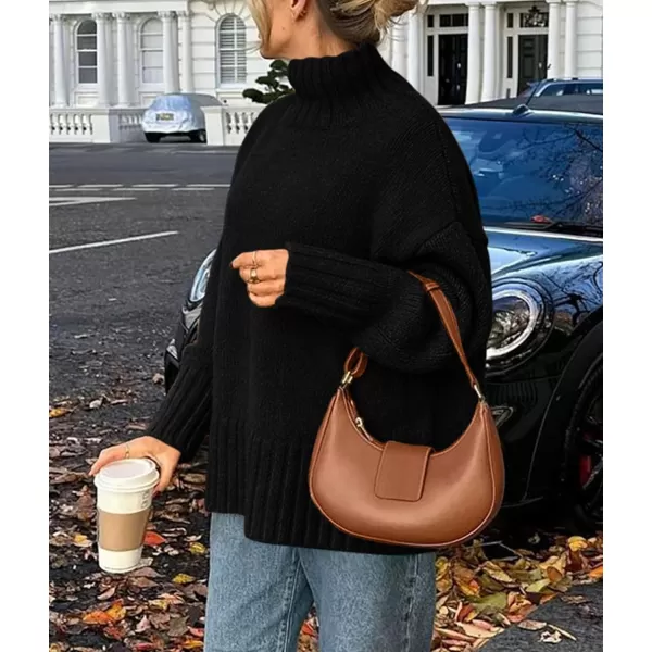 imagePRETTYGARDEN Womens Fall Clothes Pullover Oversized Sweaters Casual Long Sleeve Chunky Cable Knit Turtleneck TopsBlack