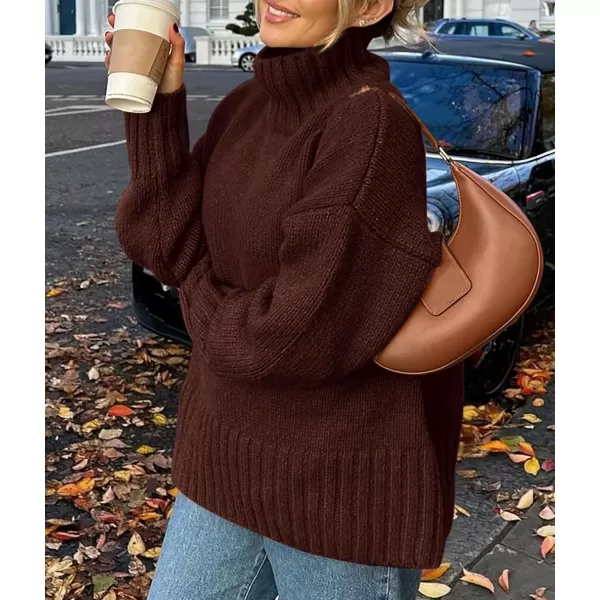 imagePRETTYGARDEN Womens Fall Clothes Pullover Oversized Sweaters Casual Long Sleeve Chunky Cable Knit Turtleneck TopsCoffee