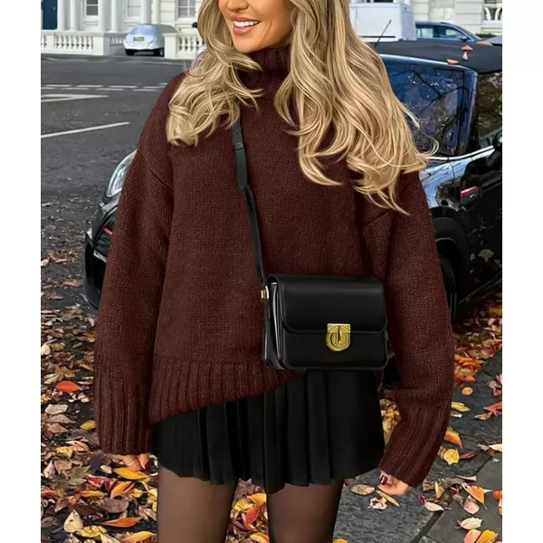 imagePRETTYGARDEN Womens Fall Clothes Pullover Oversized Sweaters Casual Long Sleeve Chunky Cable Knit Turtleneck TopsCoffee