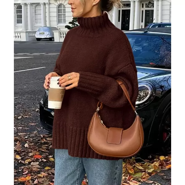 imagePRETTYGARDEN Womens Fall Clothes Pullover Oversized Sweaters Casual Long Sleeve Chunky Cable Knit Turtleneck TopsCoffee