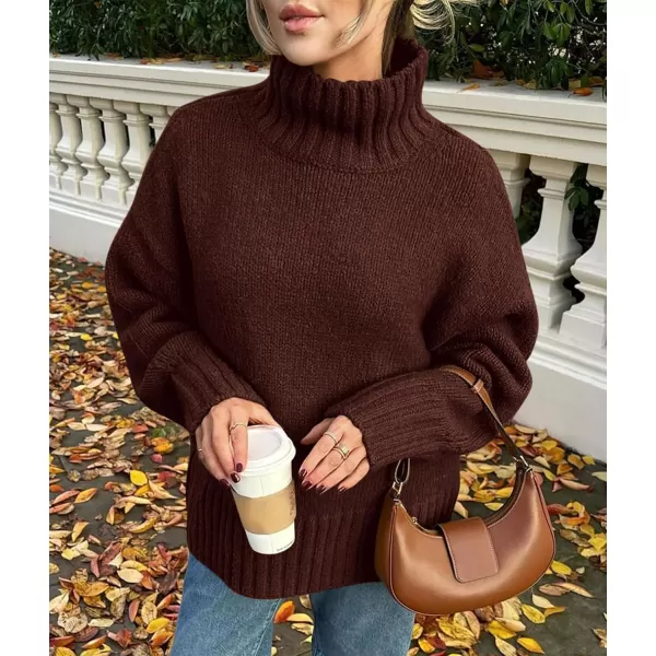 imagePRETTYGARDEN Womens Fall Clothes Pullover Oversized Sweaters Casual Long Sleeve Chunky Cable Knit Turtleneck TopsCoffee