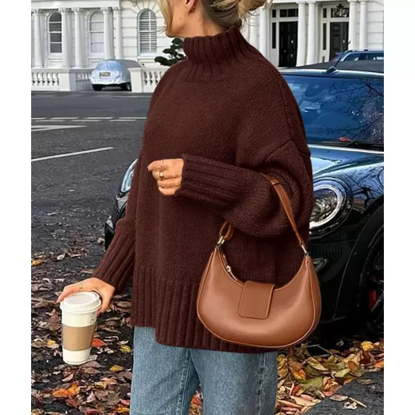 imagePRETTYGARDEN Womens Fall Clothes Pullover Oversized Sweaters Casual Long Sleeve Chunky Cable Knit Turtleneck TopsCoffee