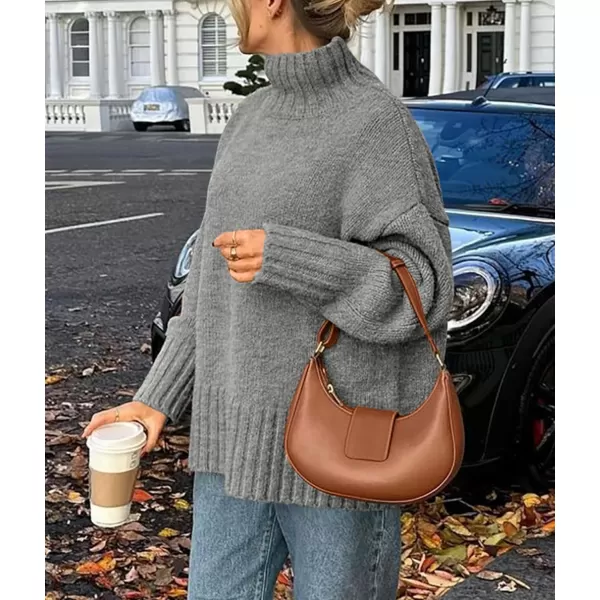 imagePRETTYGARDEN Womens Fall Clothes Pullover Oversized Sweaters Casual Long Sleeve Chunky Cable Knit Turtleneck TopsGrey