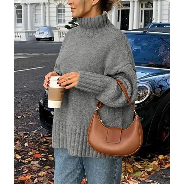 imagePRETTYGARDEN Womens Fall Clothes Pullover Oversized Sweaters Casual Long Sleeve Chunky Cable Knit Turtleneck TopsGrey