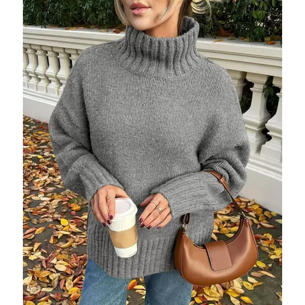 imagePRETTYGARDEN Womens Fall Clothes Pullover Oversized Sweaters Casual Long Sleeve Chunky Cable Knit Turtleneck TopsGrey