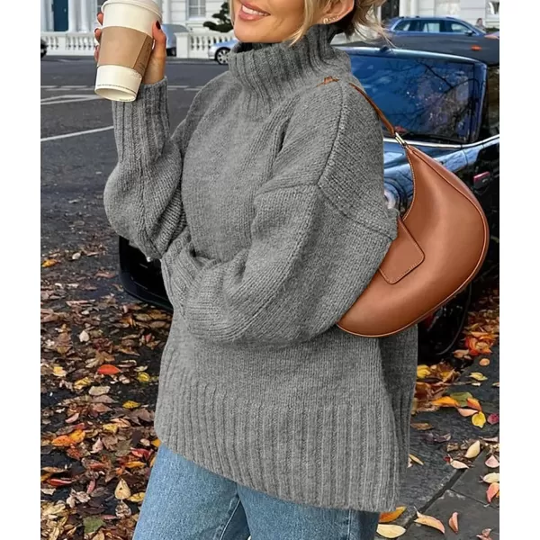 imagePRETTYGARDEN Womens Fall Clothes Pullover Oversized Sweaters Casual Long Sleeve Chunky Cable Knit Turtleneck TopsGrey