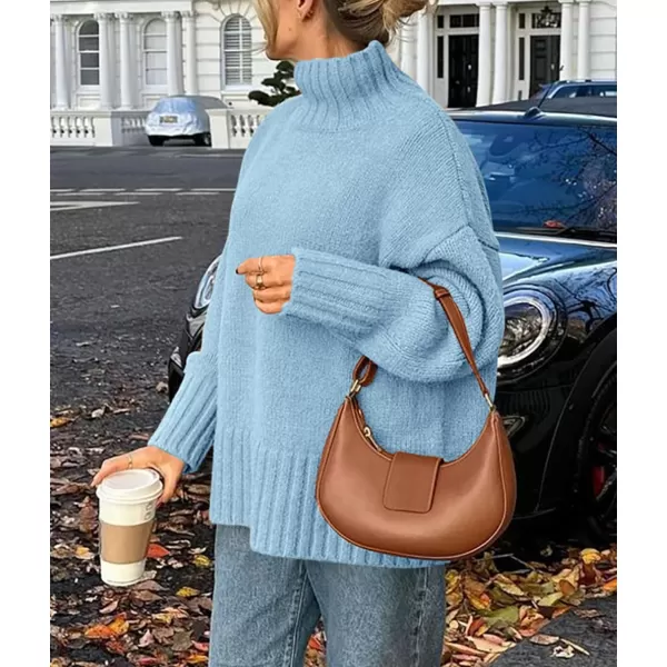 imagePRETTYGARDEN Womens Fall Clothes Pullover Oversized Sweaters Casual Long Sleeve Chunky Cable Knit Turtleneck TopsLight Blue