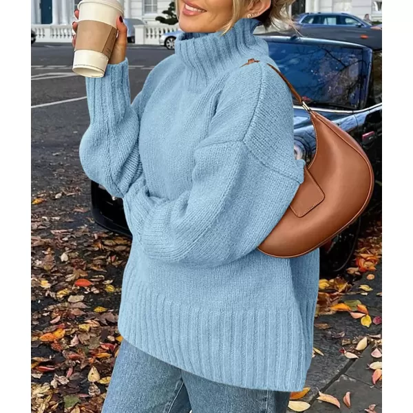 imagePRETTYGARDEN Womens Fall Clothes Pullover Oversized Sweaters Casual Long Sleeve Chunky Cable Knit Turtleneck TopsLight Blue