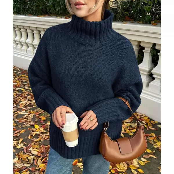 imagePRETTYGARDEN Womens Fall Clothes Pullover Oversized Sweaters Casual Long Sleeve Chunky Cable Knit Turtleneck TopsNavy