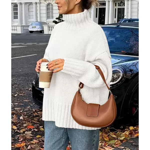 imagePRETTYGARDEN Womens Fall Clothes Pullover Oversized Sweaters Casual Long Sleeve Chunky Cable Knit Turtleneck TopsWhite