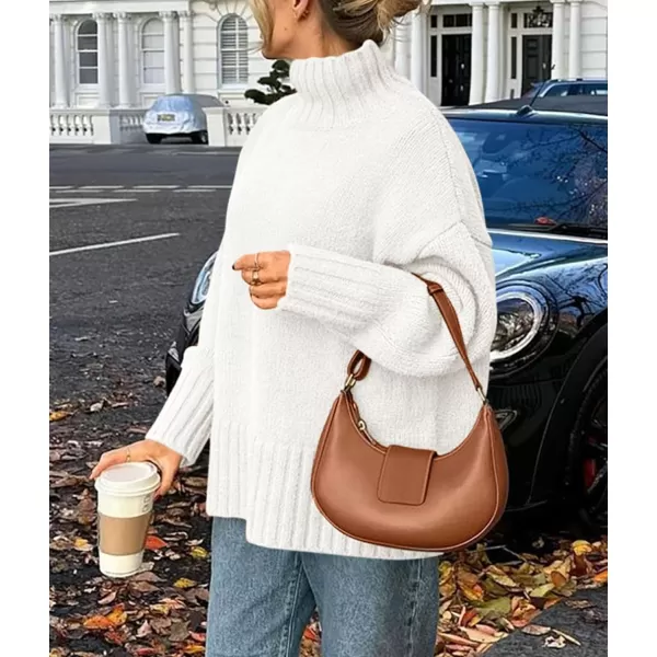 imagePRETTYGARDEN Womens Fall Clothes Pullover Oversized Sweaters Casual Long Sleeve Chunky Cable Knit Turtleneck TopsWhite
