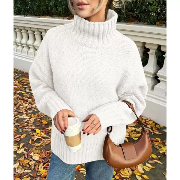 imagePRETTYGARDEN Womens Fall Clothes Pullover Oversized Sweaters Casual Long Sleeve Chunky Cable Knit Turtleneck TopsWhite