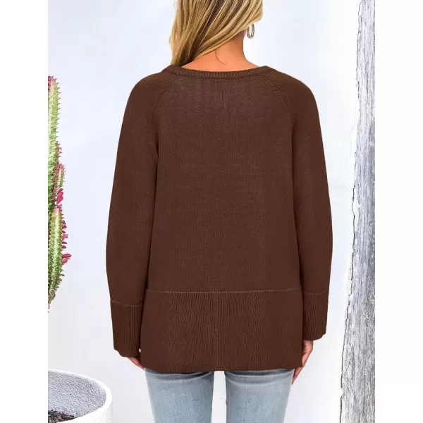 imagePRETTYGARDEN Womens Fall Knit Sweaters Long Sleeve Pullover Crewneck Split Hem Loose Oversized Tunic Sweater TopCoffee