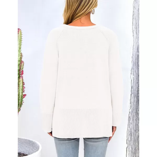 imagePRETTYGARDEN Womens Fall Knit Sweaters Long Sleeve Pullover Crewneck Split Hem Loose Oversized Tunic Sweater TopWhite