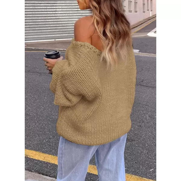 imagePRETTYGARDEN Womens Fall Sweaters 2024 Chunky Loose Long Sleeve V Neck Oversized Dressy Casual Knit Pullover TopsApricot