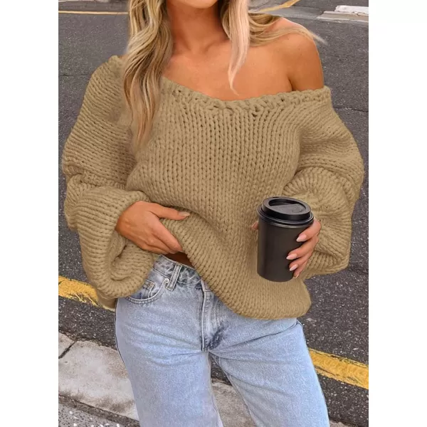 imagePRETTYGARDEN Womens Fall Sweaters 2024 Chunky Loose Long Sleeve V Neck Oversized Dressy Casual Knit Pullover TopsApricot