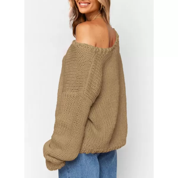 imagePRETTYGARDEN Womens Fall Sweaters 2024 Chunky Loose Long Sleeve V Neck Oversized Dressy Casual Knit Pullover TopsApricot