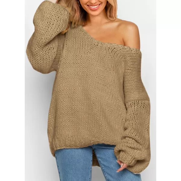imagePRETTYGARDEN Womens Fall Sweaters 2024 Chunky Loose Long Sleeve V Neck Oversized Dressy Casual Knit Pullover TopsApricot