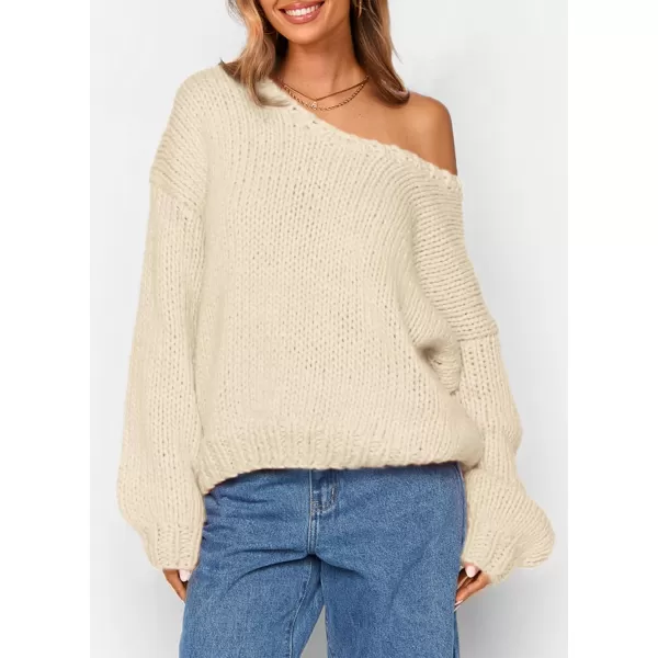 imagePRETTYGARDEN Womens Fall Sweaters 2024 Chunky Loose Long Sleeve V Neck Oversized Dressy Casual Knit Pullover TopsBeige