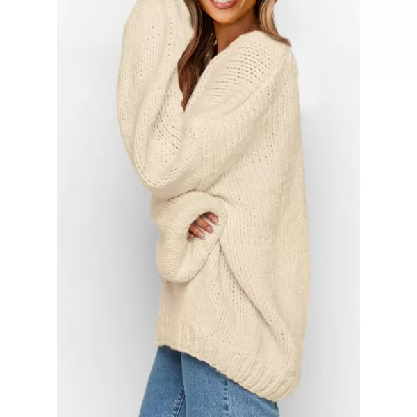 imagePRETTYGARDEN Womens Fall Sweaters 2024 Chunky Loose Long Sleeve V Neck Oversized Dressy Casual Knit Pullover TopsBeige