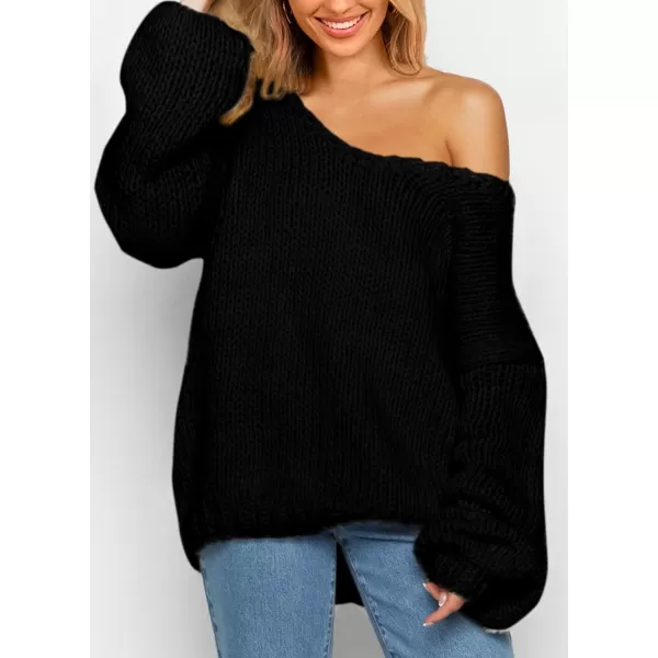 imagePRETTYGARDEN Womens Fall Sweaters 2024 Chunky Loose Long Sleeve V Neck Oversized Dressy Casual Knit Pullover TopsBlack