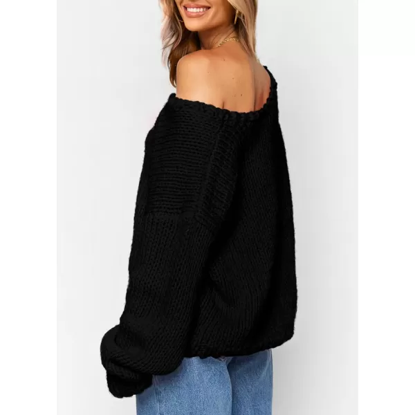imagePRETTYGARDEN Womens Fall Sweaters 2024 Chunky Loose Long Sleeve V Neck Oversized Dressy Casual Knit Pullover TopsBlack