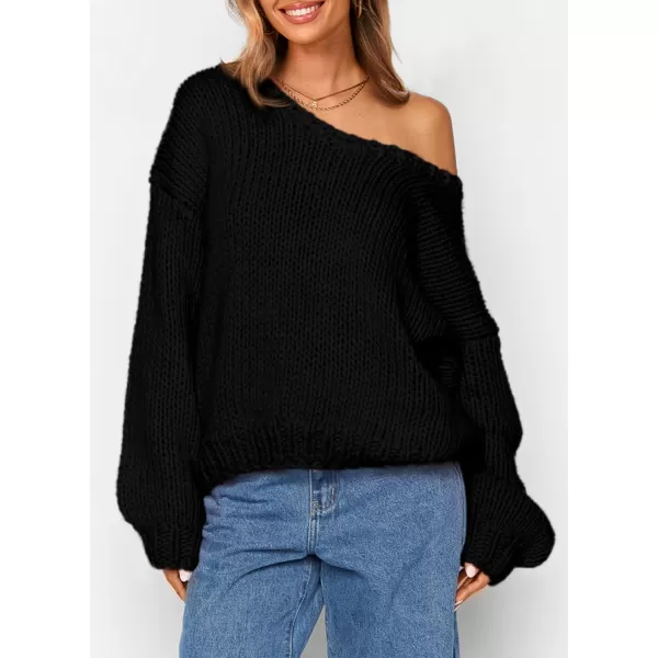 imagePRETTYGARDEN Womens Fall Sweaters 2024 Chunky Loose Long Sleeve V Neck Oversized Dressy Casual Knit Pullover TopsBlack