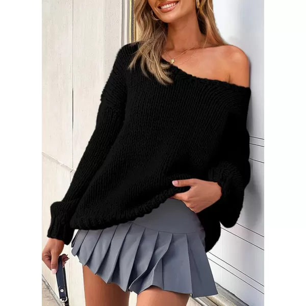 imagePRETTYGARDEN Womens Fall Sweaters 2024 Chunky Loose Long Sleeve V Neck Oversized Dressy Casual Knit Pullover TopsBlack
