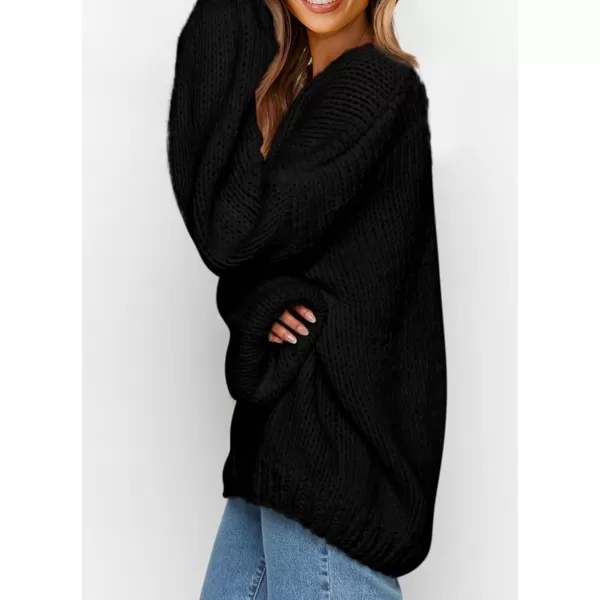 imagePRETTYGARDEN Womens Fall Sweaters 2024 Chunky Loose Long Sleeve V Neck Oversized Dressy Casual Knit Pullover TopsBlack