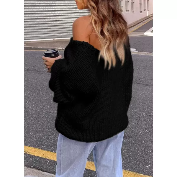 imagePRETTYGARDEN Womens Fall Sweaters 2024 Chunky Loose Long Sleeve V Neck Oversized Dressy Casual Knit Pullover TopsBlack