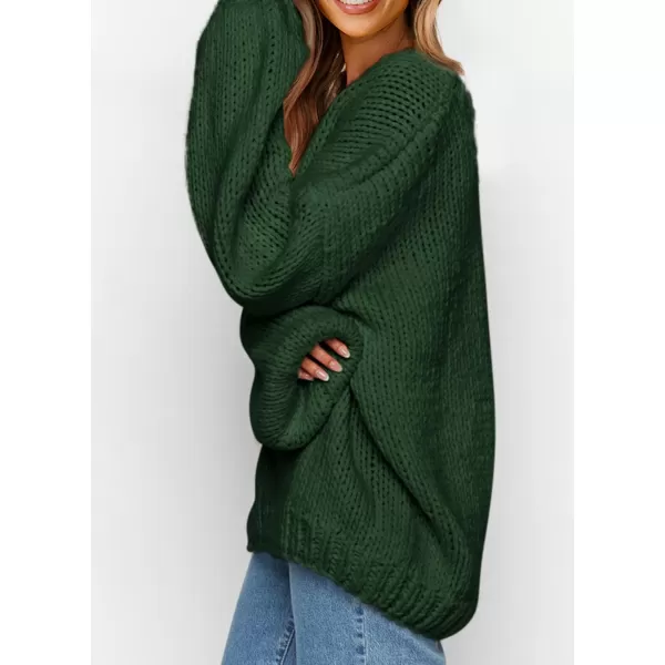 imagePRETTYGARDEN Womens Fall Sweaters 2024 Chunky Loose Long Sleeve V Neck Oversized Dressy Casual Knit Pullover TopsDark Green