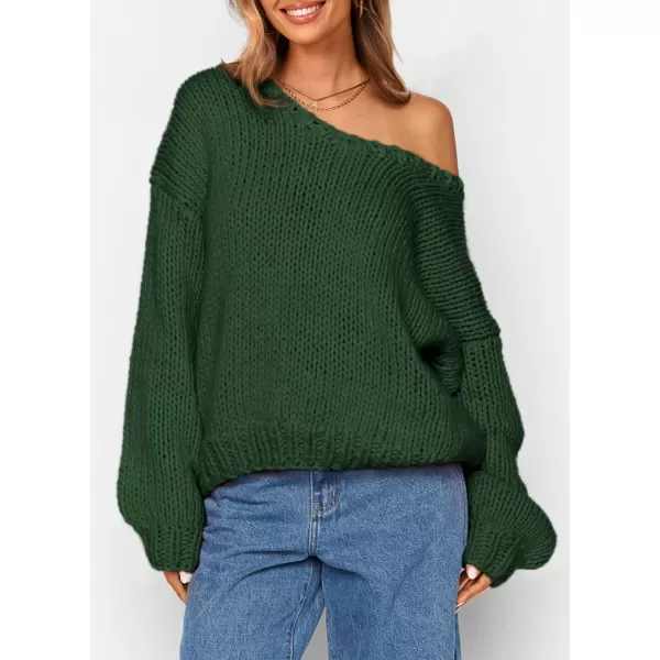 imagePRETTYGARDEN Womens Fall Sweaters 2024 Chunky Loose Long Sleeve V Neck Oversized Dressy Casual Knit Pullover TopsDark Green