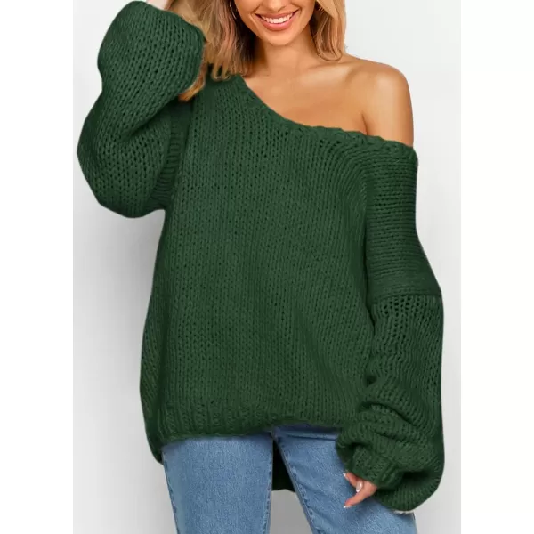 imagePRETTYGARDEN Womens Fall Sweaters 2024 Chunky Loose Long Sleeve V Neck Oversized Dressy Casual Knit Pullover TopsDark Green