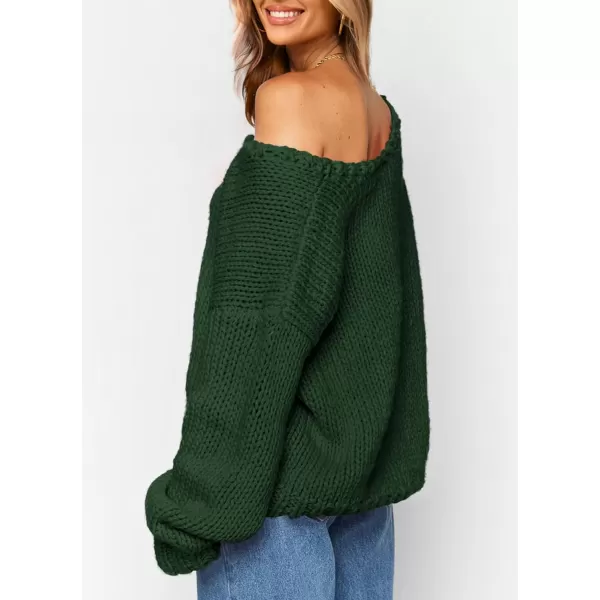 imagePRETTYGARDEN Womens Fall Sweaters 2024 Chunky Loose Long Sleeve V Neck Oversized Dressy Casual Knit Pullover TopsDark Green