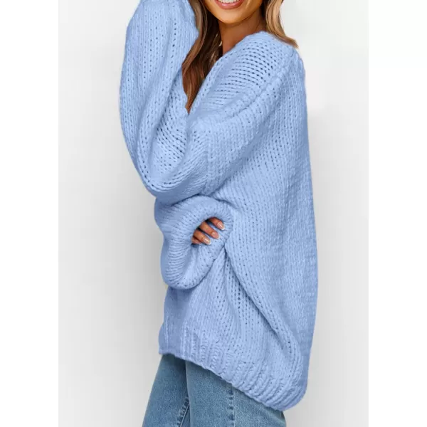imagePRETTYGARDEN Womens Fall Sweaters 2024 Chunky Loose Long Sleeve V Neck Oversized Dressy Casual Knit Pullover TopsLight Blue