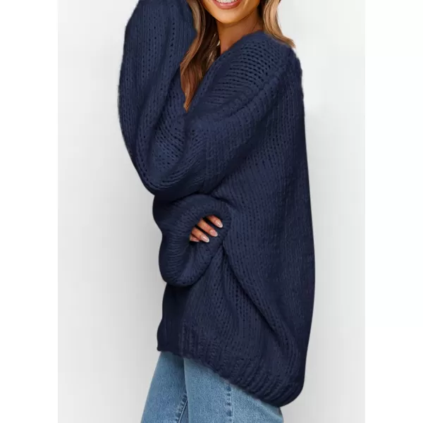 imagePRETTYGARDEN Womens Fall Sweaters 2024 Chunky Loose Long Sleeve V Neck Oversized Dressy Casual Knit Pullover TopsNavy