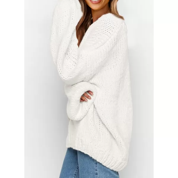 imagePRETTYGARDEN Womens Fall Sweaters 2024 Chunky Loose Long Sleeve V Neck Oversized Dressy Casual Knit Pullover TopsWhite