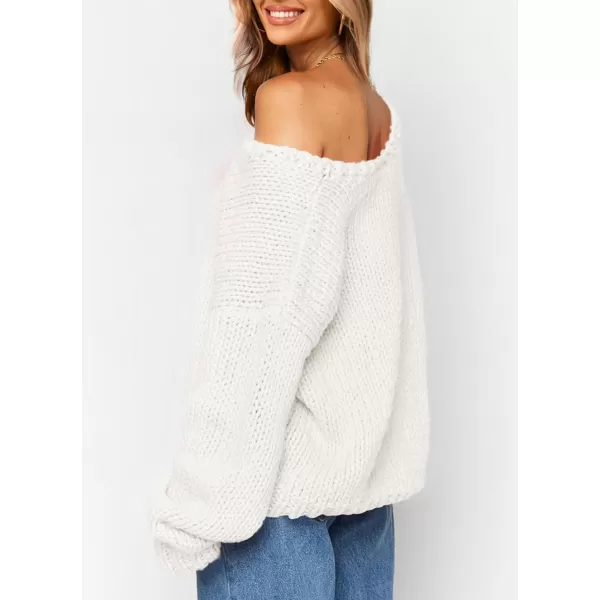 imagePRETTYGARDEN Womens Fall Sweaters 2024 Chunky Loose Long Sleeve V Neck Oversized Dressy Casual Knit Pullover TopsWhite