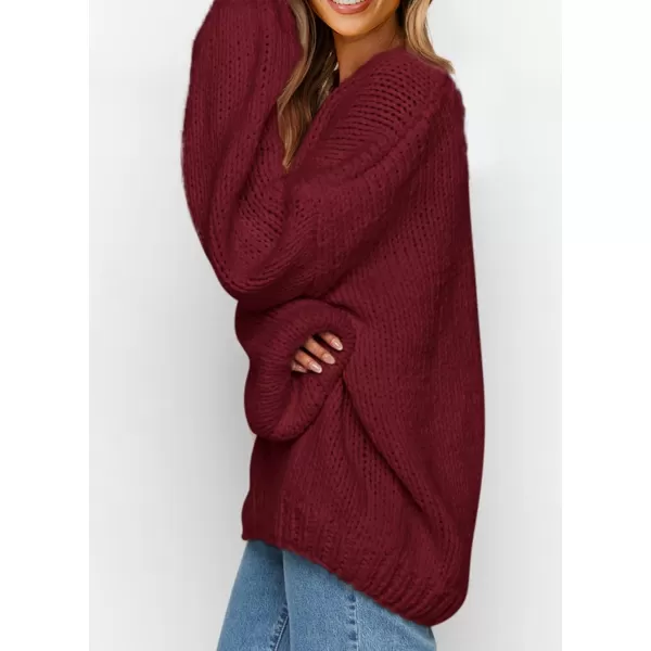 imagePRETTYGARDEN Womens Fall Sweaters 2024 Chunky Loose Long Sleeve V Neck Oversized Dressy Casual Knit Pullover TopsWine Red