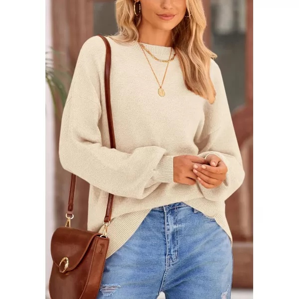 imagePRETTYGARDEN Womens Fall Sweaters Casual Crew Neck Long Sleeve Pullover Ribbed Knit Loose Fit Sweater TopsBeige