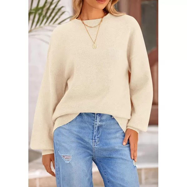 imagePRETTYGARDEN Womens Fall Sweaters Casual Crew Neck Long Sleeve Pullover Ribbed Knit Loose Fit Sweater TopsBeige