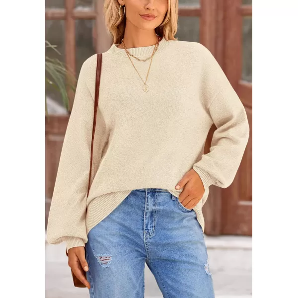 imagePRETTYGARDEN Womens Fall Sweaters Casual Crew Neck Long Sleeve Pullover Ribbed Knit Loose Fit Sweater TopsBeige