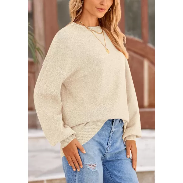 imagePRETTYGARDEN Womens Fall Sweaters Casual Crew Neck Long Sleeve Pullover Ribbed Knit Loose Fit Sweater TopsBeige
