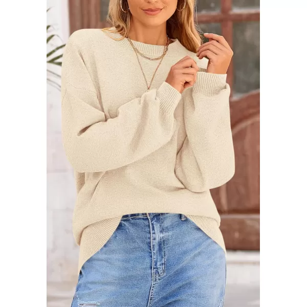 imagePRETTYGARDEN Womens Fall Sweaters Casual Crew Neck Long Sleeve Pullover Ribbed Knit Loose Fit Sweater TopsBeige