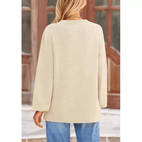 imagePRETTYGARDEN Womens Fall Sweaters Casual Crew Neck Long Sleeve Pullover Ribbed Knit Loose Fit Sweater TopsBeige