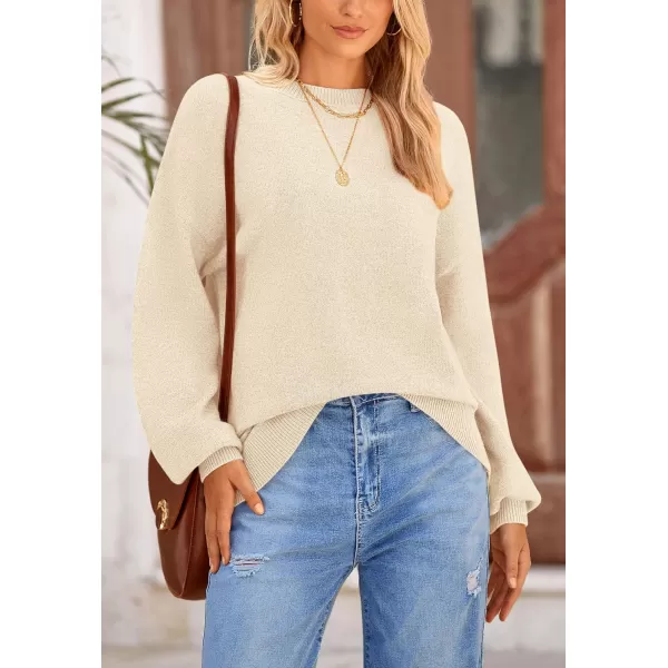 imagePRETTYGARDEN Womens Fall Sweaters Casual Crew Neck Long Sleeve Pullover Ribbed Knit Loose Fit Sweater TopsBeige