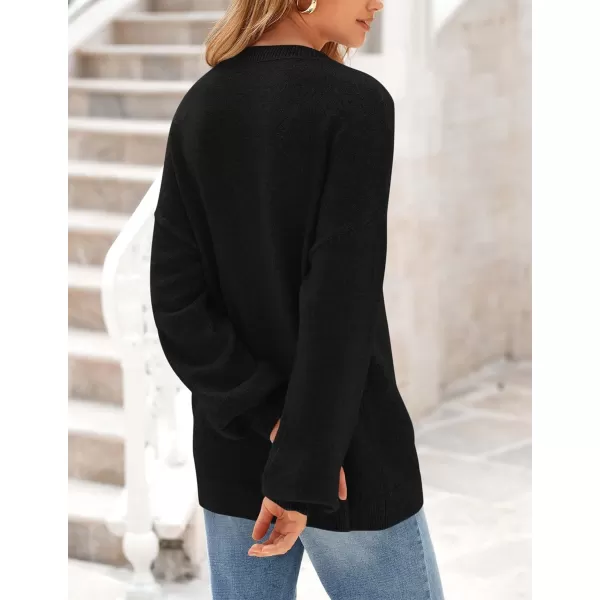 imagePRETTYGARDEN Womens Fall Sweaters Casual Crew Neck Long Sleeve Pullover Ribbed Knit Loose Fit Sweater TopsBlack