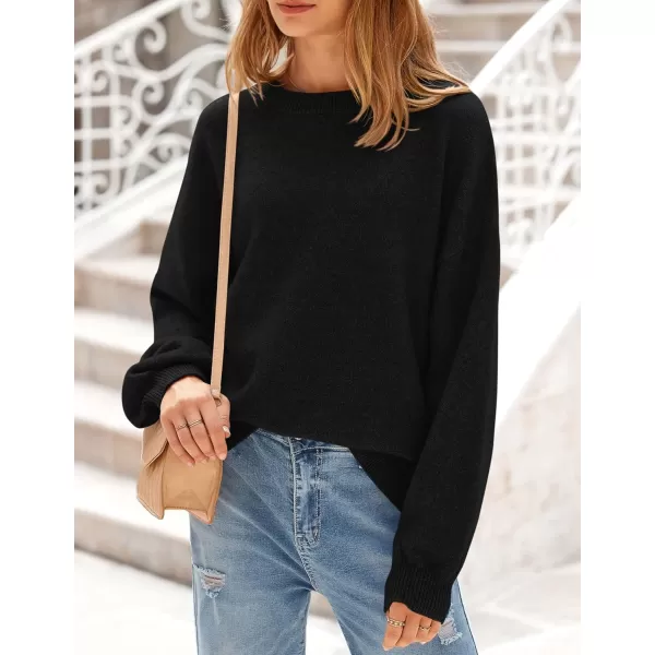 imagePRETTYGARDEN Womens Fall Sweaters Casual Crew Neck Long Sleeve Pullover Ribbed Knit Loose Fit Sweater TopsBlack